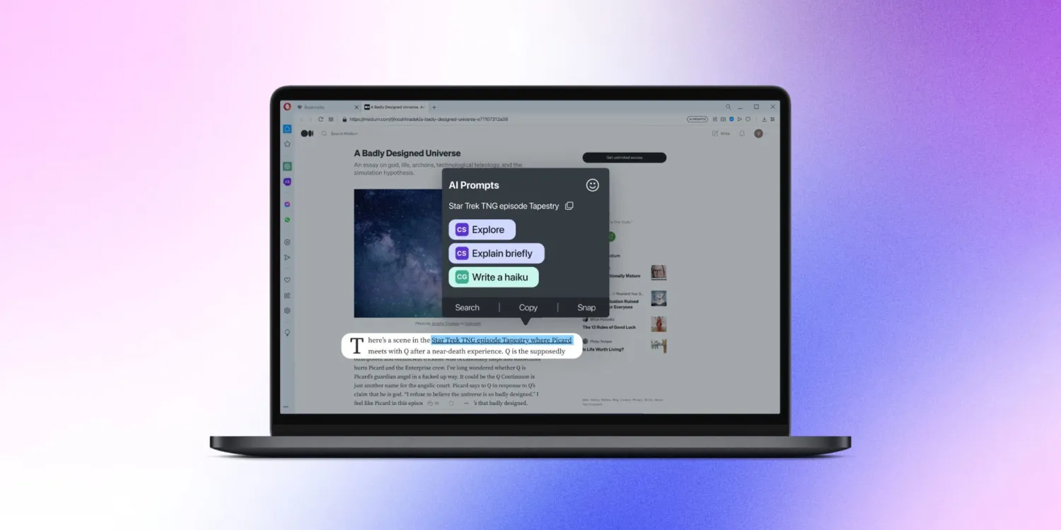 Opera browser gets ChatGPT with ‘AI Prompts’ and new sidebar on Mac
