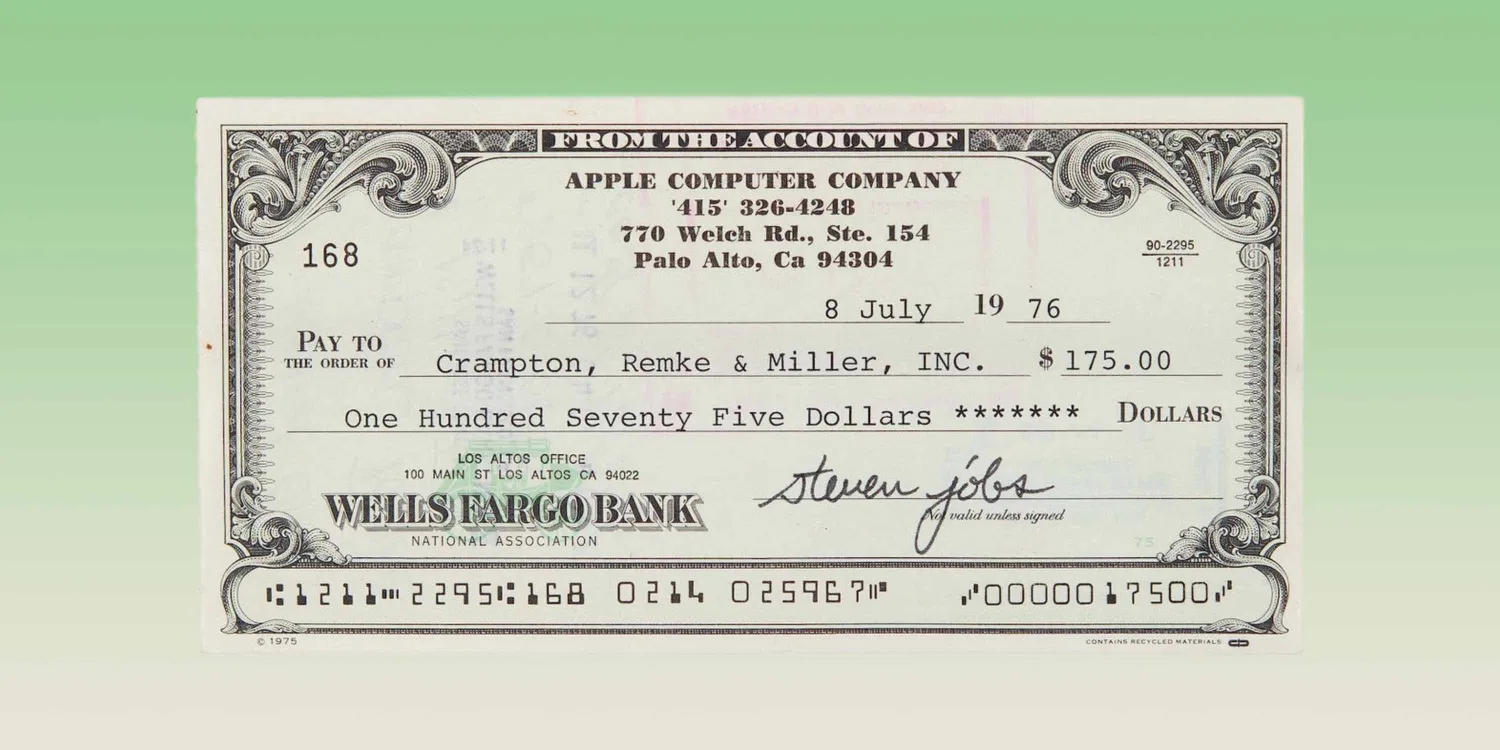 Steve Jobs signed check up for auction [ Sells for 400% of estimate]