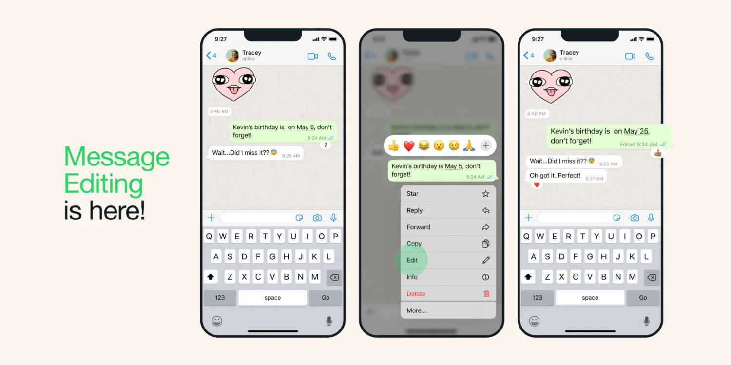 WhatsApp will now let you edit messages with iMessage-style time limit and more