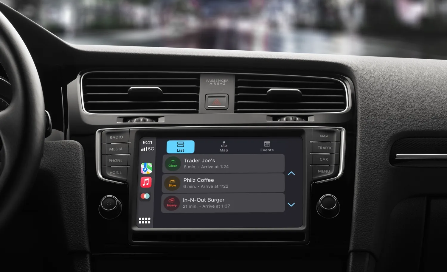 Commuter app ETA arrives on CarPlay with travel times and traffic conditions