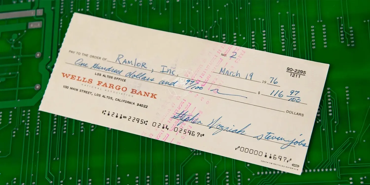 Apple’s second check ever written signed by Jobs and Woz up for auction