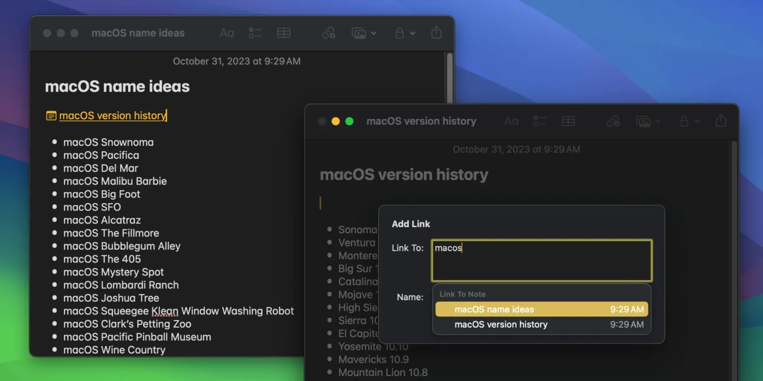 macOS Sonoma: Apple Notes now lets you link between notes, here’s how